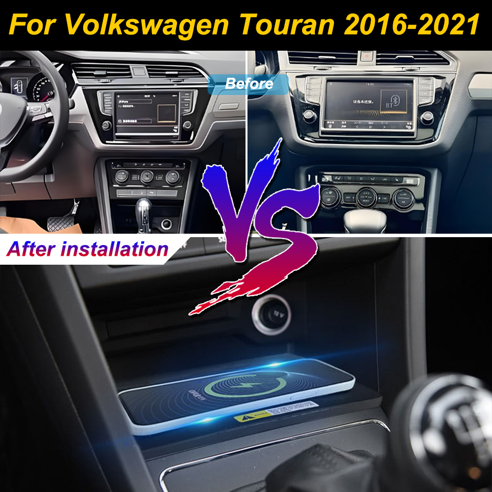 Wireless Car Charger Mount Fast Charging - 2 Din for Volkswagen Touran 2016-2021
